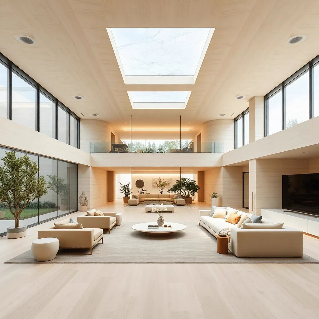 Helle, moderne Tiefenresidenz mit Tageslichtsimulation, weißen Eichenböden und minimalistischer Gestaltung