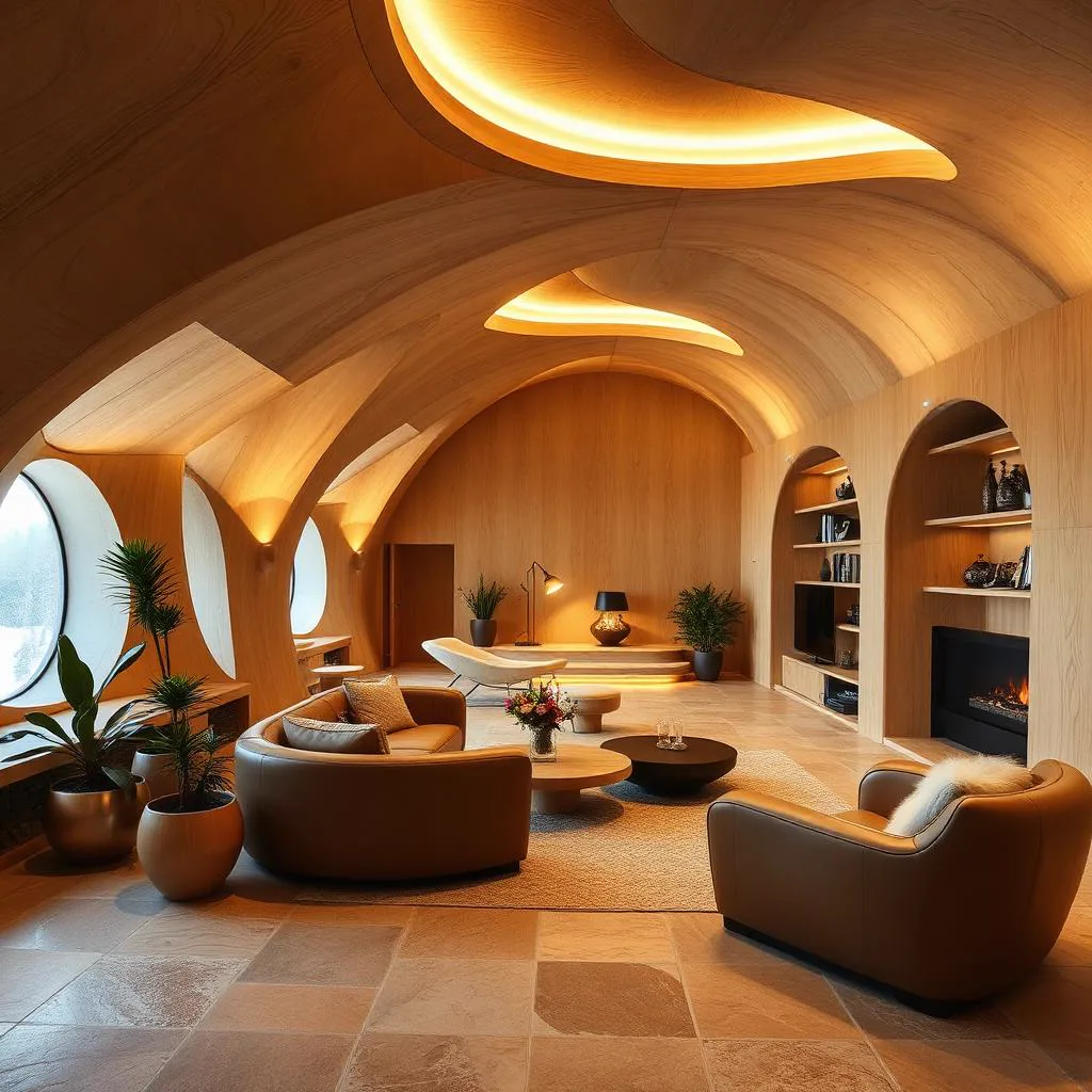 Warme Tiefenresidenz mit Zirbenholz-Vertäfelung, handgefertigter alpiner Holzarchitektur und organischem Design